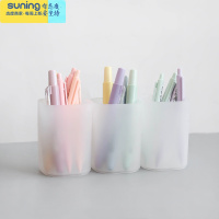 希杰狮王斜插式笔筒创意时尚ins 学生收纳盒架桌面摆件简约透明格笔桶文具 圆形笔筒白色-3个装 炒值