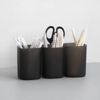 希杰狮王斜插式笔筒创意时尚ins 学生收纳盒架桌面摆件简约透明格笔桶文具 圆形笔筒黑色-3个装 炒值