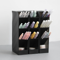 希杰狮王斜插式笔筒创意时尚ins 学生收纳盒架桌面摆件简约透明格笔桶文具 透明黑-3个装 炒值