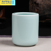 希杰狮王龙泉淘青瓷创意文具时尚圆形陶瓷精品笔筒毛笔圆珠笔铅笔多功能 小号弟窑粉青