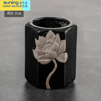 希杰狮王圆形陶瓷笔筒办公桌笔架复古中国风创意多功能笔桶桌面收纳盒J 浮雕荷花茶道瓶身-黑色