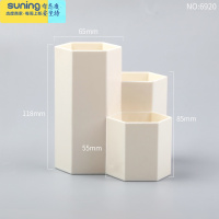 希杰狮王三格笔筒创意时尚可爱桌面文具收纳盒北欧风格个性简约多功能摆件网红笔筒大容量少女心化妆刷收纳筒ins风 六菱形-米