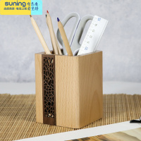 希杰狮王北欧创意复古实木笔筒定制办公室桌面眉笔收纳木质化妆筒竹笔筒 通体开窗款(榉木)