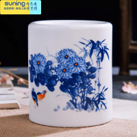 希杰狮王景德镇陶瓷器笔筒摆件 教师节礼物办公用品 文房四宝书房装饰摆设 安居乐业笔筒