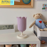 希杰狮王**ins少女心花瓣郁金香化妆刷桶桌面收纳装饰小摆件 花瓣笔筒(紫色)
