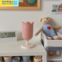 希杰狮王**ins少女心花瓣郁金香化妆刷桶桌面收纳装饰小摆件 花瓣笔筒(藕粉色)