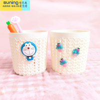 希杰狮王创意时尚可爱笔筒少女心小清新办公文具桌面多功能收纳桶男女学生 白色叮当猫+白色冰淇淋