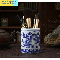 希杰狮王实木笔筒大笔筒木制笔筒木质笔筒大容量竹笔筒大号笔筒竹制笔筒 双龙戏珠笔筒