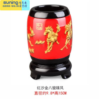 希杰狮王笔筒复古中国风旋转创意办公室桌面摆件收纳大容量毛笔桶可定制 红沙金 马到成功 15CM+礼盒 内浮雕沙金图案