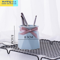 希杰狮王北欧ins小清新可爱笔筒桶陶瓷化妆刷桶创意桌面眼线笔眉笔收纳筒 蓝色小号