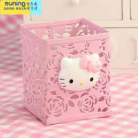 希杰狮王可爱kt机器猫铁艺笔筒文具收纳盒创意礼品儿童笔筒多用收纳 方形kt镂空