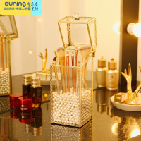 希杰狮王北欧ins创意笔筒多功能桌面办公室收纳盒笔筒文具送女生闺蜜礼物 金色带盖笔筒