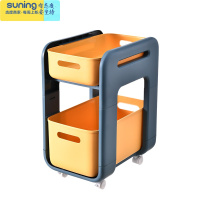 希杰狮王家用儿童玩具收纳箱抽屉式带滑轮整理盒储物筐厨房置物架器 撞色款:蓝黄撞色高款2层带轮子] 大号收纳架