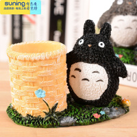 希杰狮王新款韩版可爱小熊学生笔筒卡通桌面装饰品摆件笔插送女生生日礼物 龙猫仿编织笔筒 一个