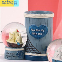 希杰狮王创意闪光带雪花少女心独角兽饰品摆件女生儿童生日礼品 兔子帆船蓝笔筒(彩灯+雪花) 长13宽8高16cm