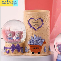 希杰狮王创意闪光带雪花少女心独角兽饰品摆件女生儿童生日礼品 薰衣草熊黄色笔筒(彩灯+雪花) 长13宽8高16cm