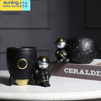 希杰狮王北欧创意宇航员收纳笔筒客厅玄关酒柜桌面摆件家居装饰品小摆设 黑色火箭+黑色月球