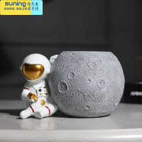 希杰狮王北欧创意宇航员收纳笔筒客厅玄关酒柜桌面摆件家居装饰品小摆设 宇航员月球笔筒灰色