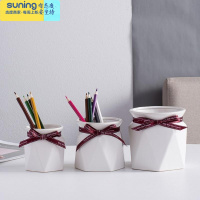 希杰狮王北欧ins小清新可爱笔筒桶陶瓷化妆刷桶创意桌面眼线笔眉笔收纳筒 白色三个一套