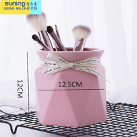 希杰狮王北欧ins小清新可爱笔筒桶陶瓷化妆刷桶创意桌面眼线笔眉笔收纳筒 粉色大号