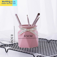 希杰狮王北欧ins小清新可爱笔筒桶陶瓷化妆刷桶创意桌面眼线笔眉笔收纳筒 粉色小号