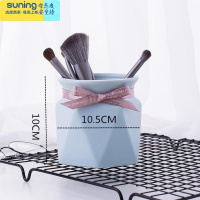 希杰狮王北欧ins小清新可爱笔筒桶陶瓷化妆刷桶创意桌面眼线笔眉笔收纳筒 蓝色中号