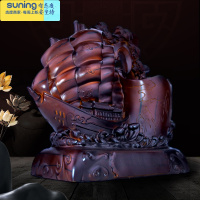 希杰狮王笔筒复古中国风办公室红酸枝木实木树脂雕刻笔筒书房书桌原木红木文具摆件办公桌创意办公用品商务礼品 大业鼎新一帆风顺