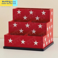 希杰狮王儿童可爱卡通木质笔筒多功能办公创意时尚学生女孩桌面摆件收纳盒 红色星星:20*19*17.5/cm