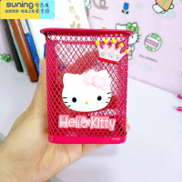 希杰狮王网红少女心创意时尚可爱笔桶学生桌面摆件文具多功能笔筒收纳盒子 玫红KT皇冠方形款