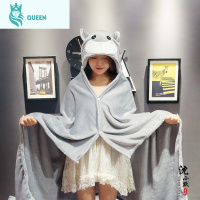 恋名媛懒人毯仓鼠卡通法兰绒午睡空调盖毯连帽大号披肩披风小毛毯礼物