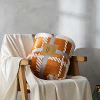 恋名媛复古南瓜色提花羔绒毛毯被套双层多功能盖毯加厚冬季沙发休闲毯