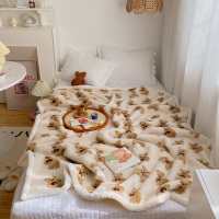 恋名媛洋气chic小熊双面羔绒毛毯秋冬加厚卡通可爱温暖儿童毯休闲盖毯