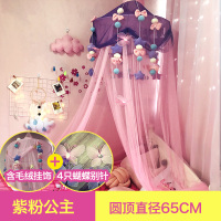 恋名媛女孩粉色公主床蚊帐圆吊顶免打孔安装床幔家用卧室儿童床无需支架蚊帐