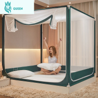 恋名媛新款蚊帐家用方便拆洗防尘顶布三开门加厚加密支架固定防摔儿童蚊帐