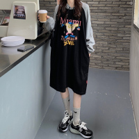 恋名媛加肥加大码孕妇装春秋款卫衣中长款撞色连帽棉长袖连衣裙200斤孕妇裙