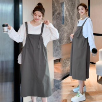 恋名媛孕妇装春装网红内搭棉t恤打底背带裙两件套连衣裙春秋套装裙子孕妇裙