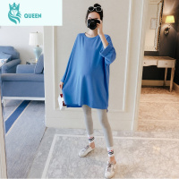 恋名媛孕妇装2021春款时尚卫衣中长款纯色上衣宽松大码孕妈潮装孕妇裙子孕妇裙