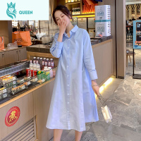 恋名媛2021春装孕妇装连衣裙宽松时尚翻领个性潮辣妈中长款衬衫裙职业装孕妇裙