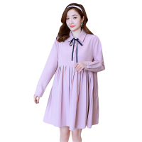 恋名媛孕妇春装翻领长袖连衣裙中长款大码衬衣裙时尚显瘦衬衫气质百褶裙孕妇裙