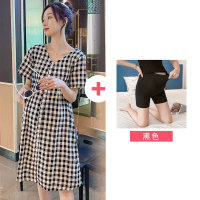 恋名媛孕妇装夏装2021夏季新款时尚中长款短袖格子夏天孕妇连衣裙潮辣妈孕妇裙