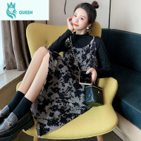 恋名媛孕妇春秋装时尚款2021辣妈碎花吊带连衣裙长袖春装内搭打底衫套装孕妇裙