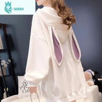 恋名媛200斤孕妇卫衣连衣裙春秋装时尚款可爱兔耳朵中长款宽松连帽上衣孕妇裙