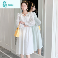 恋名媛k2021 新款孕妇春仙女超仙森系蝴蝶结系带孕期可哺乳连衣裙孕妇裙