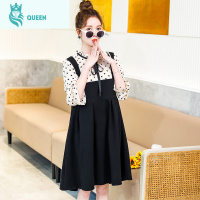 恋名媛孕妇春装连衣裙套装外出时尚款小个子网红春秋波点哺乳上衣春季潮孕妇裙