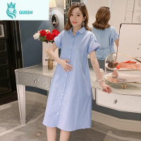 恋名媛孕妇衬衫裙2021孕妇装夏装宽松短袖长款上衣中长款职业衬衣连衣裙孕妇裙