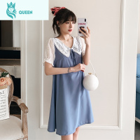 恋名媛孕妇夏装上衣潮妈时尚拼接娃娃领气质宽松孕妇连衣裙夏天孕妇裙子孕妇裙