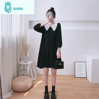 恋名媛孕妇装春秋装2021网红新款连衣裙中长款孕妇娃娃领百褶显瘦孕妇裙孕妇裙