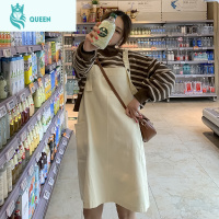 恋名媛孕妇春装套装春秋新款时尚款棉条纹上衣杏色吊带裙两件套连衣裙孕妇裙