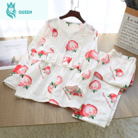 恋名媛月子服春秋季棉纱布孕妇睡衣产后喂奶衣4月6薄棉大码纱布套装孕妇套装孕妇装