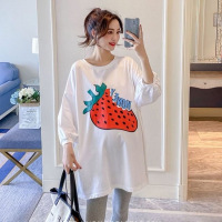 恋名媛孕妇夏装上衣套装时尚款草莓白色打底衫宽松半袖t恤女春夏季体恤孕妇套装孕妇装
